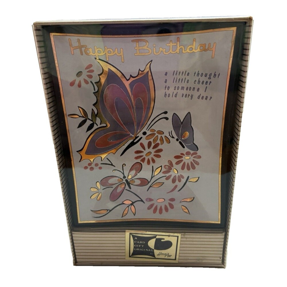 Vintage Houze Art Bent Glass Trinket Dish Tray Butterflies Happy Birthday New